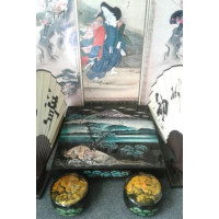 Игра Го. Art-Go в антикварном стиле. Гобан с ножками 13х13, крышка с рисунком "Тигр в засаде" , чаши с рисунком.
