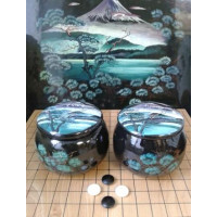  Подарочный  набор игры го с рисунком "Гора Фудзияма". Гобан 19х19, чаши с красивым рисунком и камни .